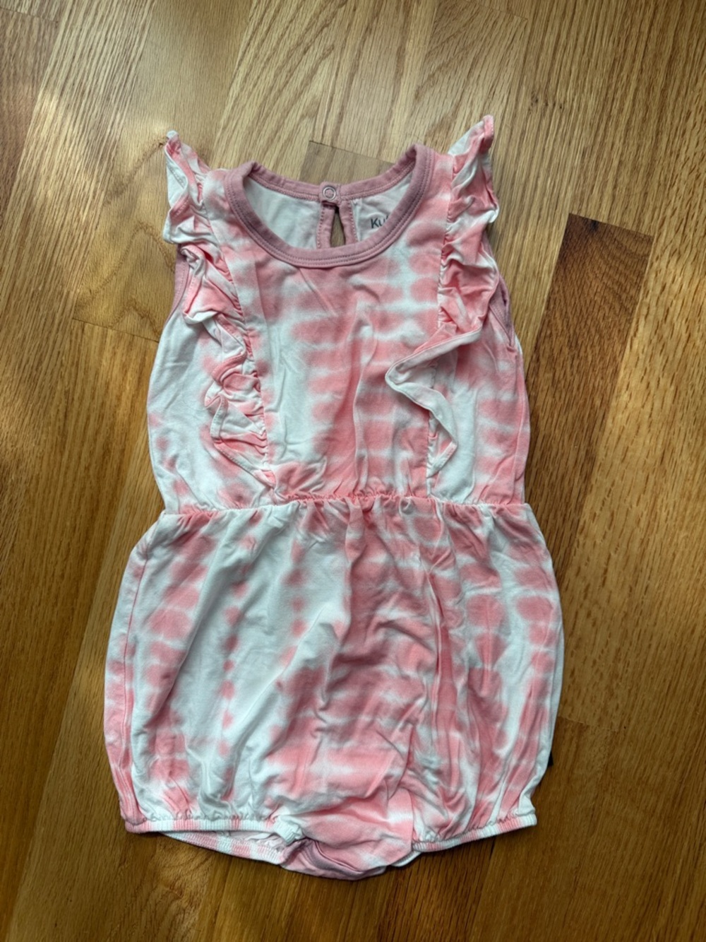 Kyte BABY Pink & White Tie-Dye Ruffle Romper